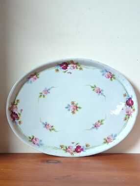 Vintage Hand Painted Floral Porcelain Platter Japan